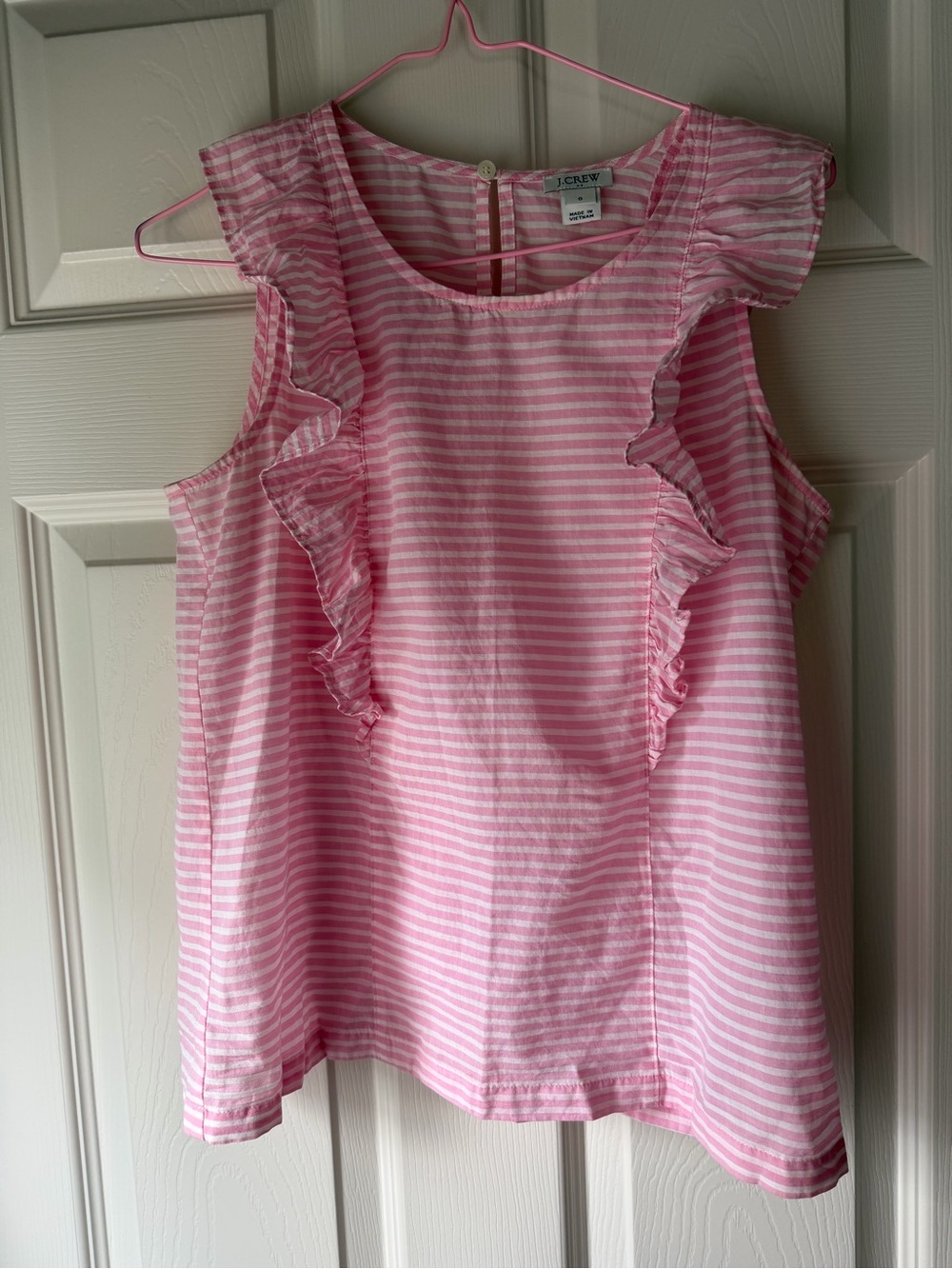 J. Crew Pink Stripe Ruffle Tank Top